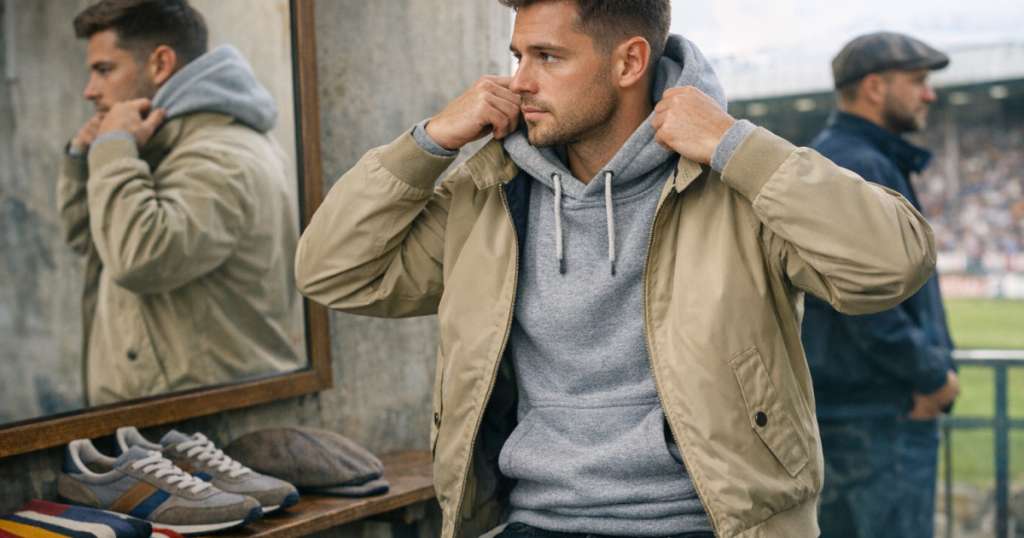 hoodie under a Harrington